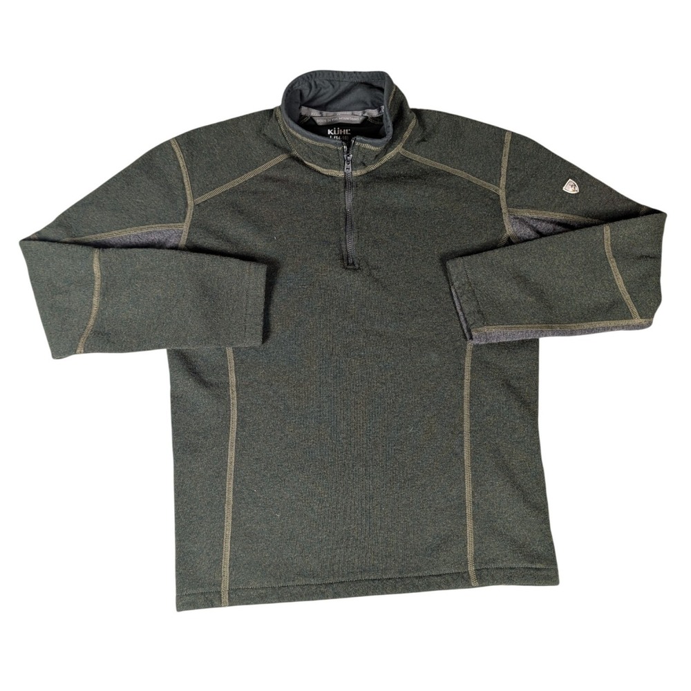 Kuhl Kashmira Quarter Zip Fleece Pullover Olive Green Charcoal Gray Heathered